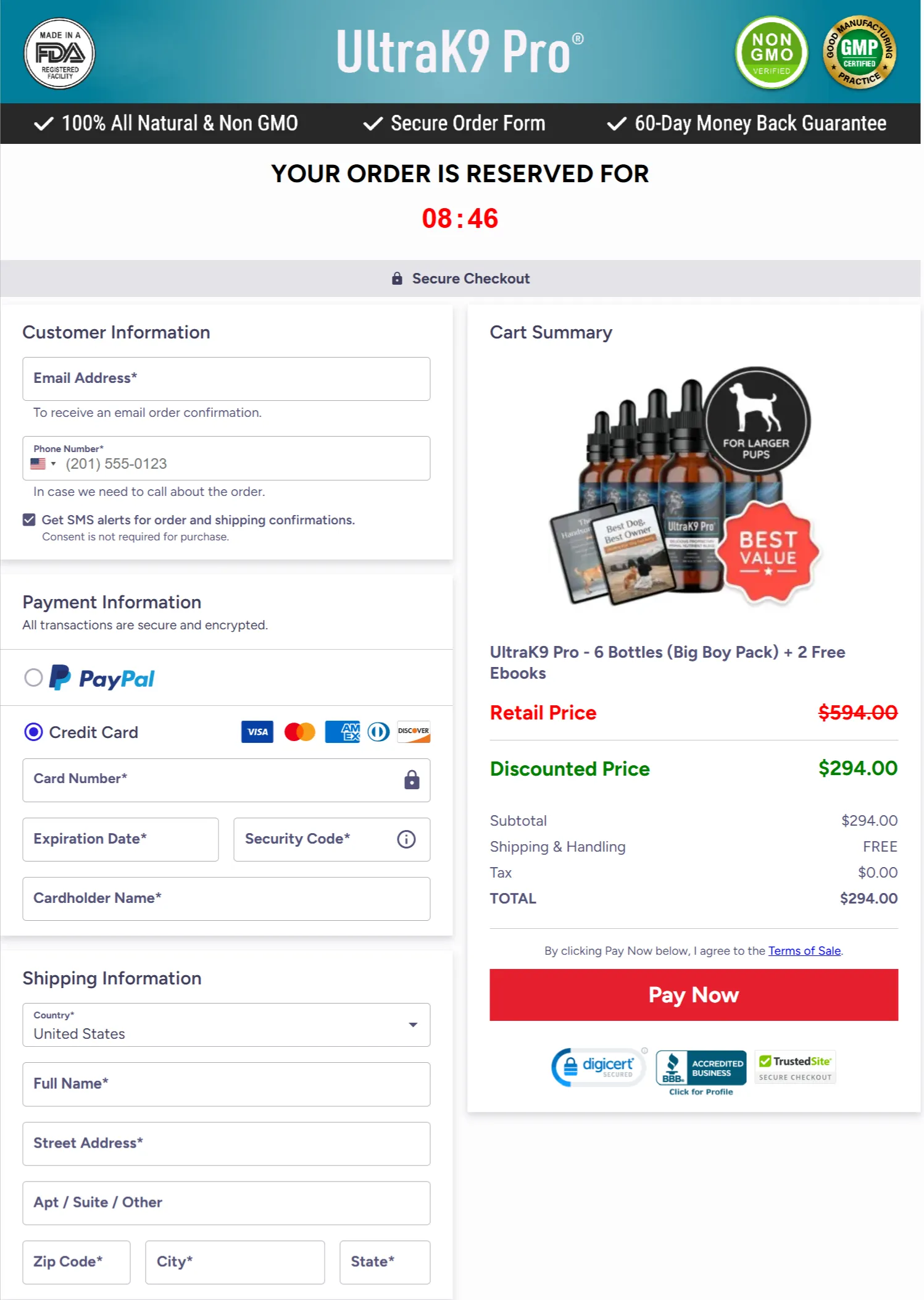 Ultra K9 Pro checkout page